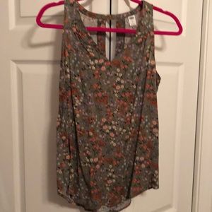 Olive green floral sleeveless blouse
